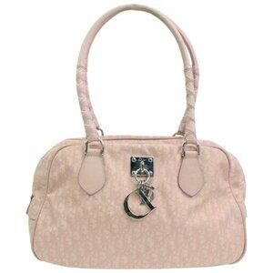 Dior Pink Trotter Style Satchel Logo Print Canvas And Pink Leather